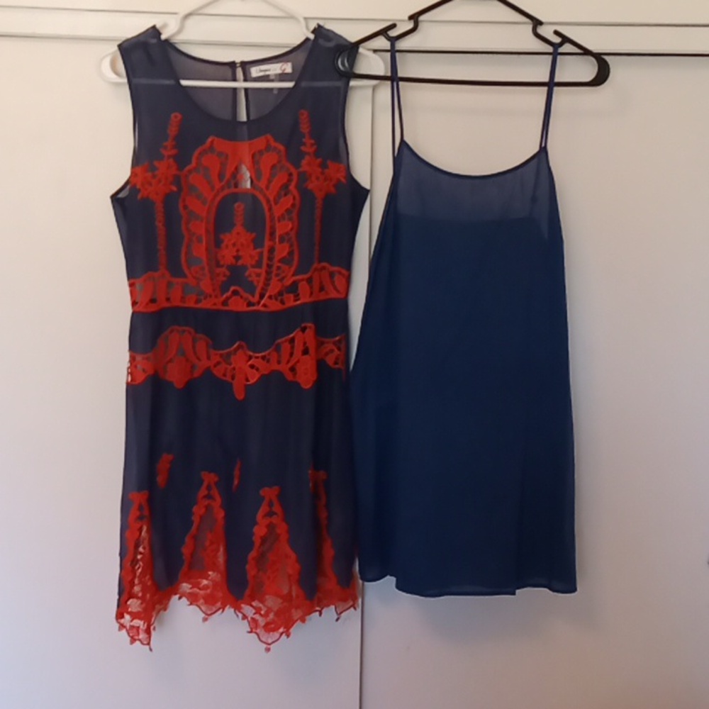 Umgee Navy Blue And Red Dress  L - Picture 2 of 5